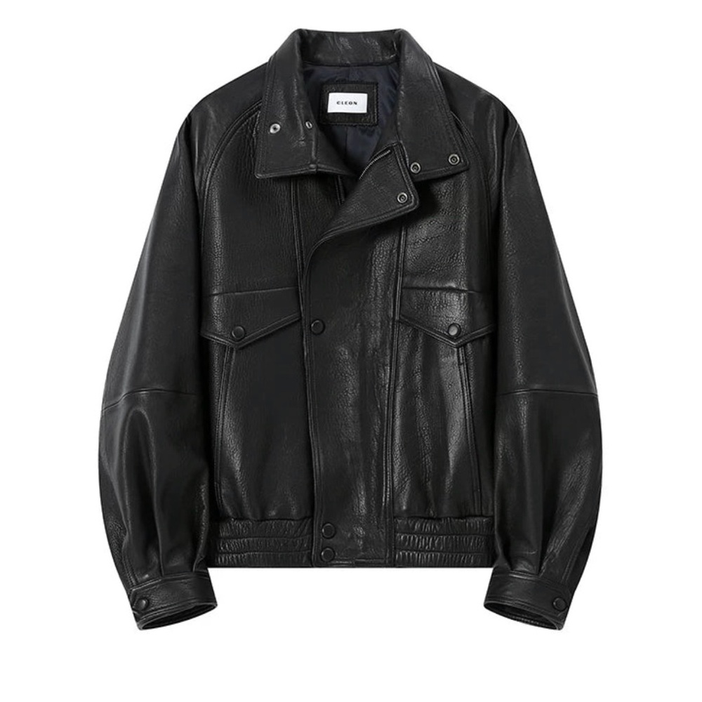 Atorie Black Leather Lambskin Bomber Jacket